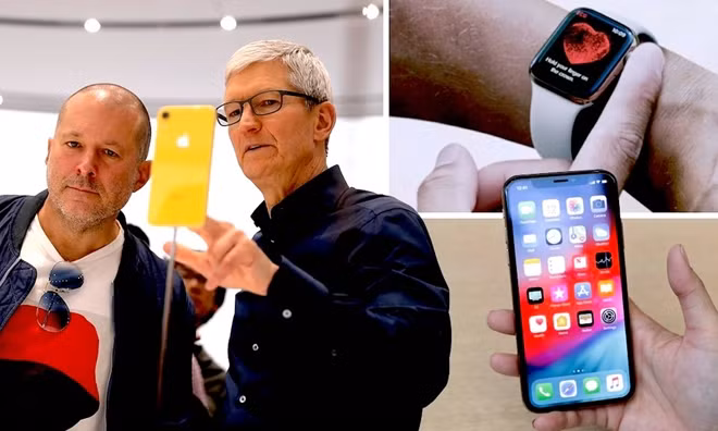 Jony Ive (trái) và Tim Cook trong một lễ ra mắt sản phẩm iPhone mới.