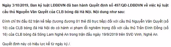 Án phạt của VFF được công bố vào ngày hôm nay (3-10)