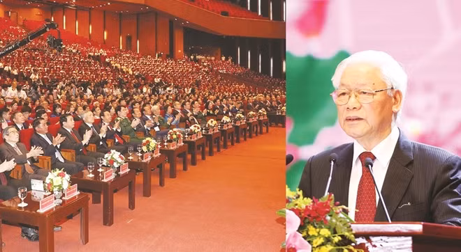 Tổng Bí thư, Chủ tịch nước Nguyễn Phú Trọng đọc diễn văn tại Lễ kỷ niệm. Ảnh: TTXVN.
