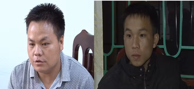 Sùng A Hồ và Vàng A Vừ (từ trái qua phải) tại cơ quan điều tra.