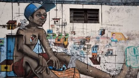 Bức vẽ theo trường phái Graffiti hình ảnh một đứa trẻ trên đường phố ở Salvador. Bức vẽ theo trường phái Graffiti hình ảnh một đứa trẻ trên đường phố ở Salvador.