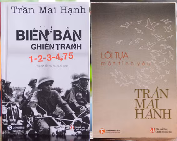 Bìa 2 cuốn tiểu thuyết “Biên bản chiến tranh 1-2-3-4.75” và “Lời tựa một tình yêu”.