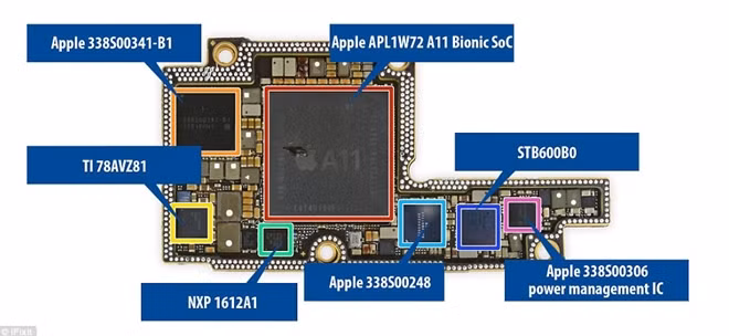 Bảng mạch chính của iPhone X.