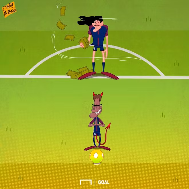 Cavani cầm tiền hậm hực nhìn Neymar đá phạt đền. Cuộc chạy đua giữa hai tiền đạo của PSG đang khiến lãnh đạo đội bóng Pháp "đau đầu"