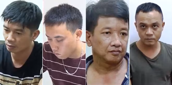 Từ trái qua: Các đối tượng Hùng, Chống, Hải và Thao bị bắt giữ.