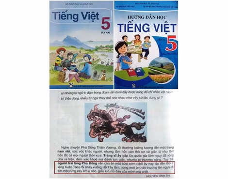 Hướng dẫn học tiếng Việt lớp 5, tập 2A - Một tài liệu thử nghiệm của mô hình: “Trường học mới Việt Nam” - với dị bản câu chuyện Thánh Gióng bị phê phán.
