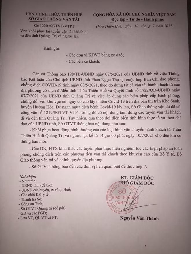 Sau khi dư luận lên tiếng, cùng ngày, Sở GTVT Thừa Thiên Huế ra văn bản khác để sửa sai.