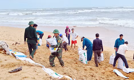 Bộ đội biên phòng Phú Yên giúp dân ngăn chặn triều cường