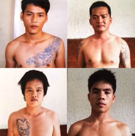 Các bị can cầm đầu băng nhóm truy sát, gồm: Kiệt, Hiền “kháp”, Tài, Vũ. Các bị can cầm đầu băng nhóm truy sát, gồm: Kiệt, Hiền “kháp”, Tài, Vũ.