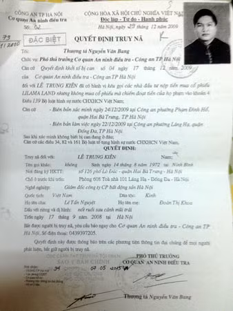 Lệnh truy nã Lê Trung Kiên.