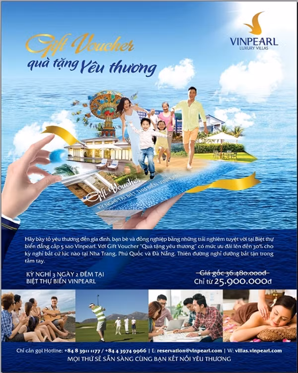 Với chi phí từ 25,9 triệu đồng, du khách được tận hưởng kỳ nghỉ 3 ngày 2 đêm tại biệt thự đẳng cấp Vinpearl.