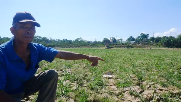 Lòng hồ chứa nước Khe Sanh đã nứt toang hoác.