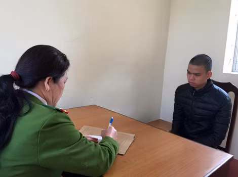 Đối tượng Hoàng Văn Hưng tại cơ quan điều tra.