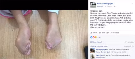 Bài viết trên trang cá nhân đăng tìm thông tin bé Minh Anh.