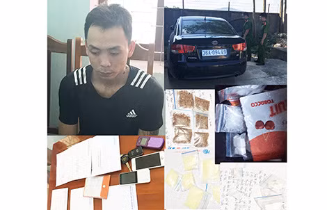Đối tượng Phạm Viết Tuấn và các tang vật thu được.
