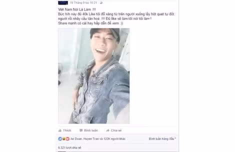 Trước thách thức nếu được 40.000 like sẽ tự thiêu và nhảy xuống hồ, hàng ngàn người đã ồ ạt like tấm hình của chàng trai này.