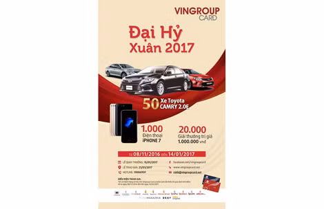 50 giải Nhất là 50 xe Camry E2.0; 1.000 giải Nhì là 1.000 điện thoại thông minh Iphone 7.