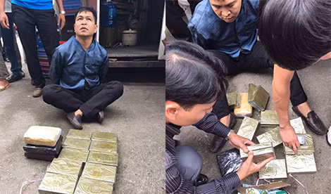 Đối tượng Ngần Văn The bị bắt quả tang cùng 20 bánh beroin và 17.851 viên ma túy tổng hợp ngay khi vừa đặt chân xuống xe.