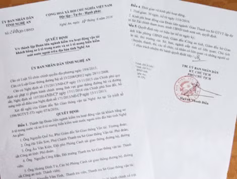 Quyết định thành lập đoàn liên ngành của UBND tỉnh Nghệ An.