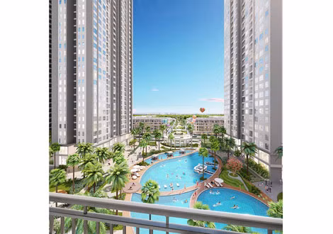 Tầm nhìn tuyệt đẹp ra bể bơi ngoài trời từ căn hộ A3 The Arcadia – Vinhomes Gardenia. (Ảnh minh họa).