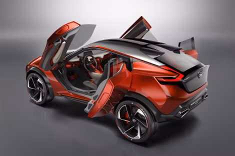 Chiếc crossover Gripz Hybrid đến từ Nissan. Mẫu xe sẽ sử dụng động cơ lai này được thiết kế kiểu cửa mở vát lên vô cùng độc đáo.
