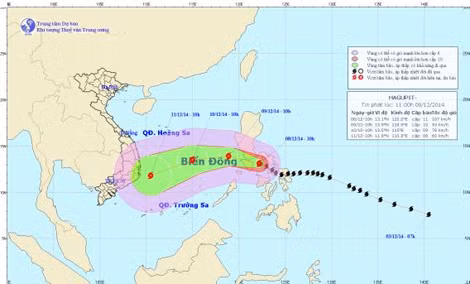 Hướng đi của cơn bão Hagupit.