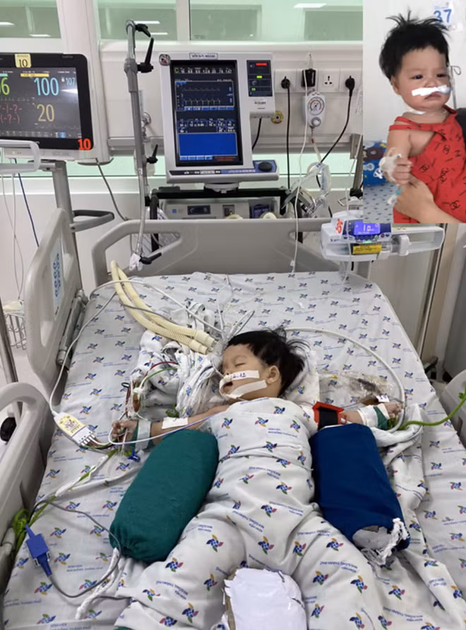 Sau khi được cấp cứu nội soi kịp thời, tình trạng sức khoẻ bé đã được ổn định (ảnh nhỏ).