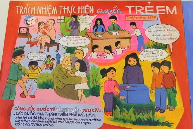 Bức tranh thể hiện quyền của trẻ em do chính các em thiếu nhi TP. Đà Nẵng thực hiện.