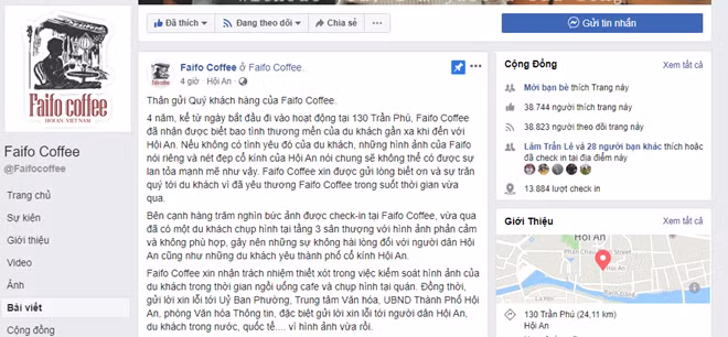 Chủ quán “Faifo Coffee” lên tiếng xin lỗi người dân và chính quyền TP Hội An vì trách nhiệm thiếu sót trong việc kiểm soát hình ảnh của du khách.