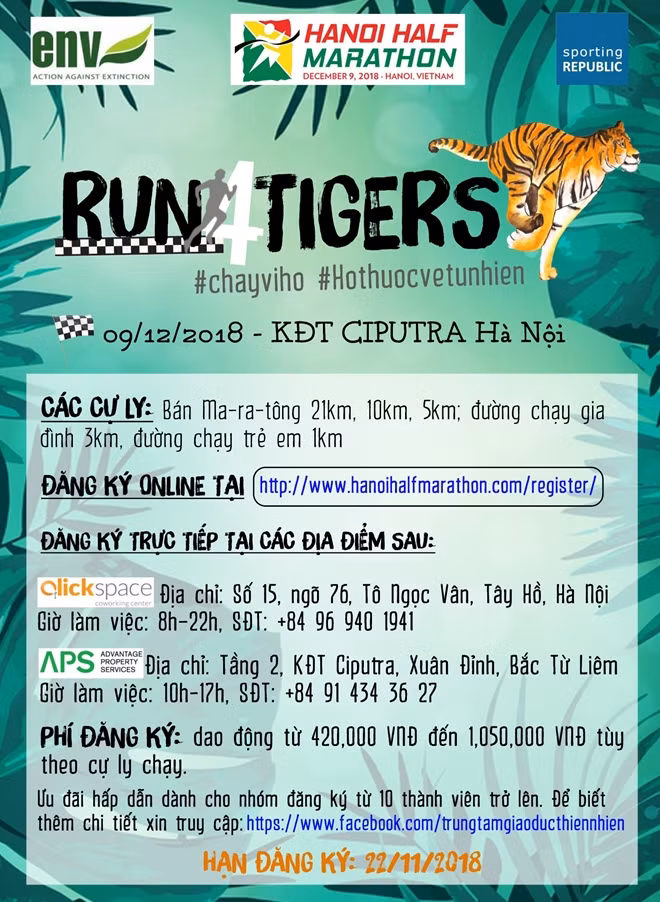 Hạn đăng ký chạy vì hổ đến ngày 22-11-2018