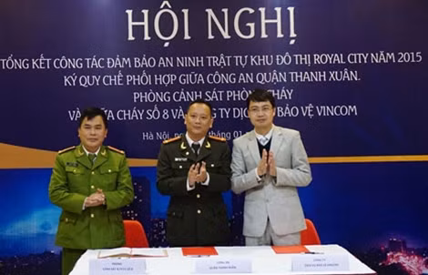 Công an quận Thanh Xuân, Phòng Cảnh sát PCCC số 8 và Công ty Bảo vệ Vincom ký kết Quy chế phối hợp.