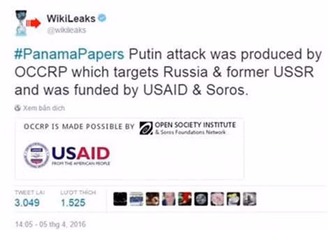 Trang web WikiLeaks cáo buộc Mỹ đứng đằng sau vụ tiết lộ hồ sơ Panama.