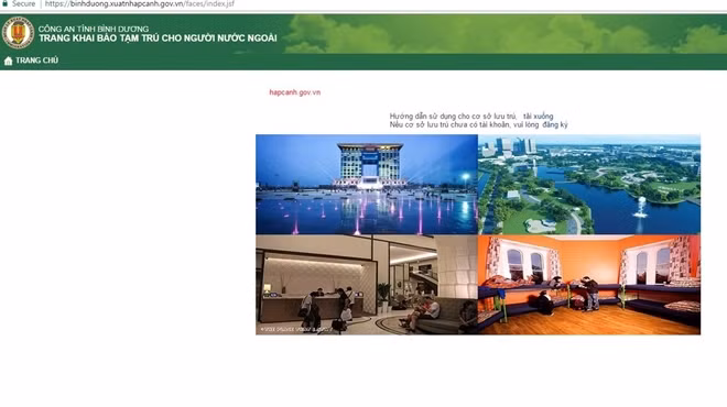 Trang chủ khai báo tạm trú cho người nước ngoài qua internet