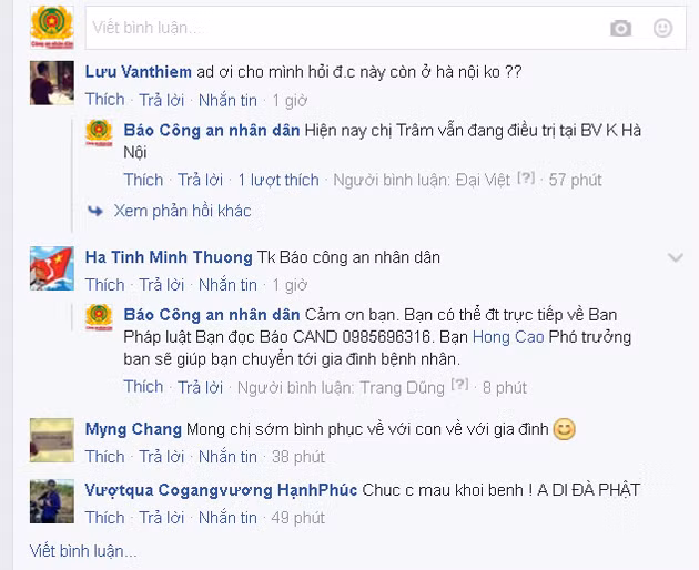 Những lời chia sẻ, động viên trên fanpage Báo Công an nhân dân. Những lời chia sẻ, động viên trên fanpage Báo Công an nhân dân.