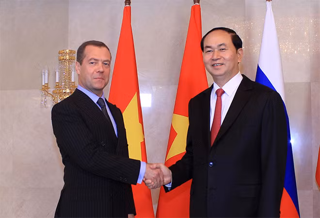 Chủ tịch nước Trần Đại Quang và Thủ tướng Medvedev.