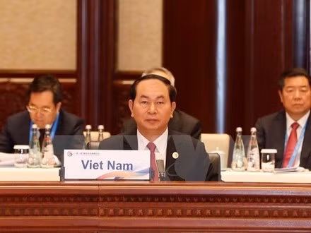 Chủ tịch nước Trần Đại Quang dự và phát biểu tại Phiên họp bàn tròn thứ nhất của Diễn đàn cấp cao hợp tác “Vành đai và Con đường”. (Ảnh: Nhan Sáng/TTXVN).