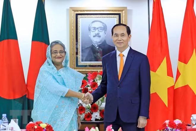 Chủ tịch nước Trần Đại Quang gặp và hội đàm với Thủ tướng Cộng hòa Nhân dân Bangladesh Sheikh Hasina. (Ảnh: Nhan Sáng/TTXVN).