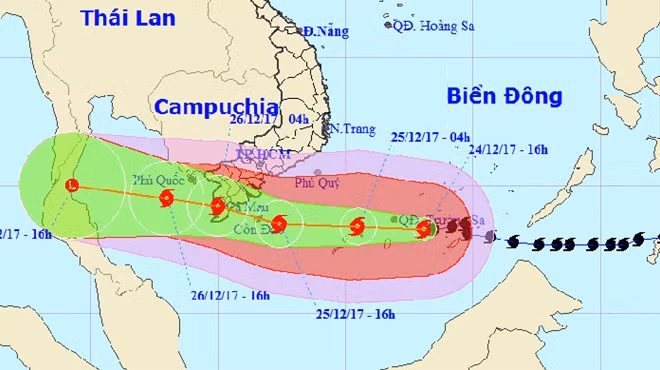 Hướng đi dự kiến của cơn bão số 16.