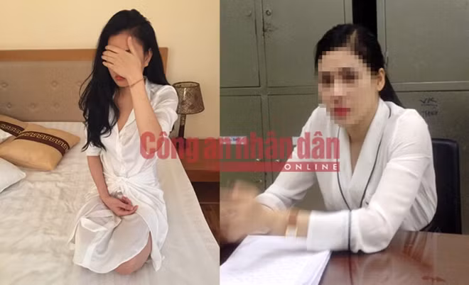 Đối tượng cầm đầu đường dây gái gọi Phạm Thị Thanh Huyền và người đẹp bán dâm bị bắt quả tang.