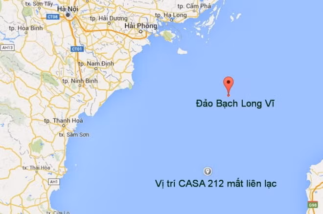 Vị trí máy bay CASA 212 mất liên lạc.