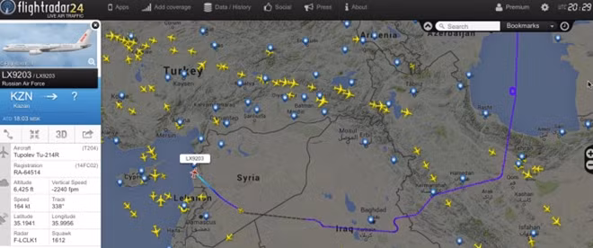 Đường bay của TU-214R tại Syria.