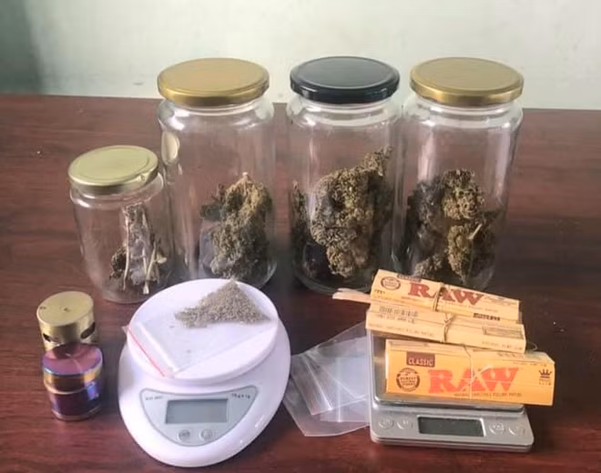 Số cần sa và các tang vật khác liên quan đến hành vi mau bán mua túy của hai nữ sinh viên