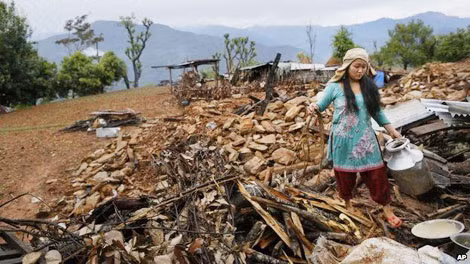 Hình ảnh đổ nát ở Gorkha, một trong những huyện chịu tổn thương nhiều nhất. (AP) Hình ảnh đổ nát ở Gorkha, một trong những huyện chịu tổn thương nhiều nhất. (AP)