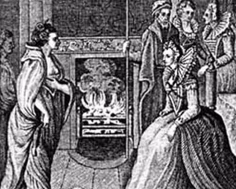 Nữ tướng cướp G.O'Malley (trái) diện kiến Nữ hoàng Elizabeth I.