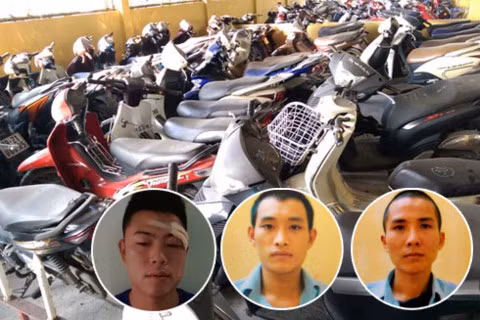Các đối tượng Tú, Kiên, Công và tang vật thu giữ