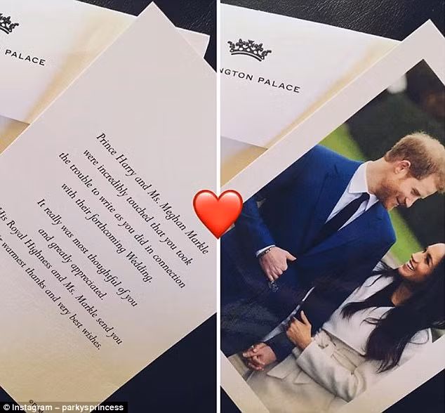Bức thư cảm ơn được gửi tới người hâm mộ của Hoàng tử Harry và Meghan Markle.