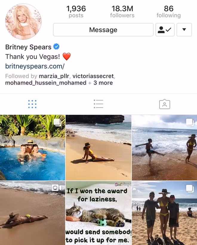 Trang mạng Instagram của Britney hiện có hơn 18 triệu người theo dõi. Một số fan hâm mộ cho biết, họ đã thấy Britney cùng các con cô tại đảo Kauai, hòn đảo lâu đời nhất của Hawaii.