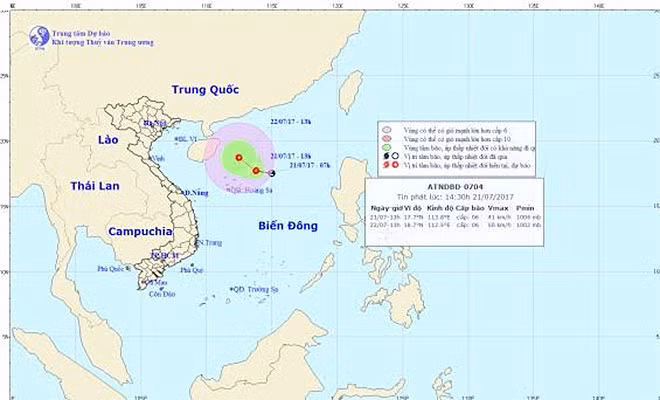 Đường đi của áp thấp nhiệt đới.
