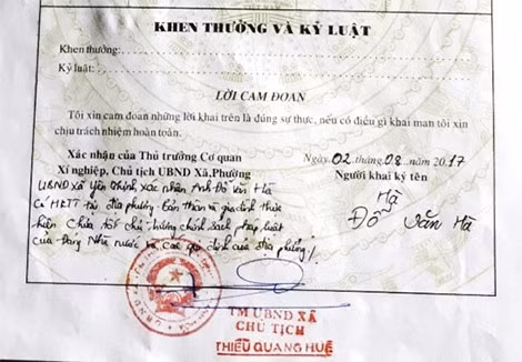 Lý lịch của em Đỗ Văn H. có bút phê xấu của Chủ tịch UBND xã Công sở xã Yên Thịnh.