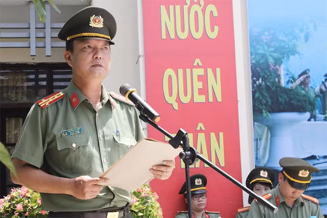Đại tá Nguyễn Bá Tuấn, Phó Cục trưởng Cục An ninh cửa khẩu phát biểu tại Hội thao.